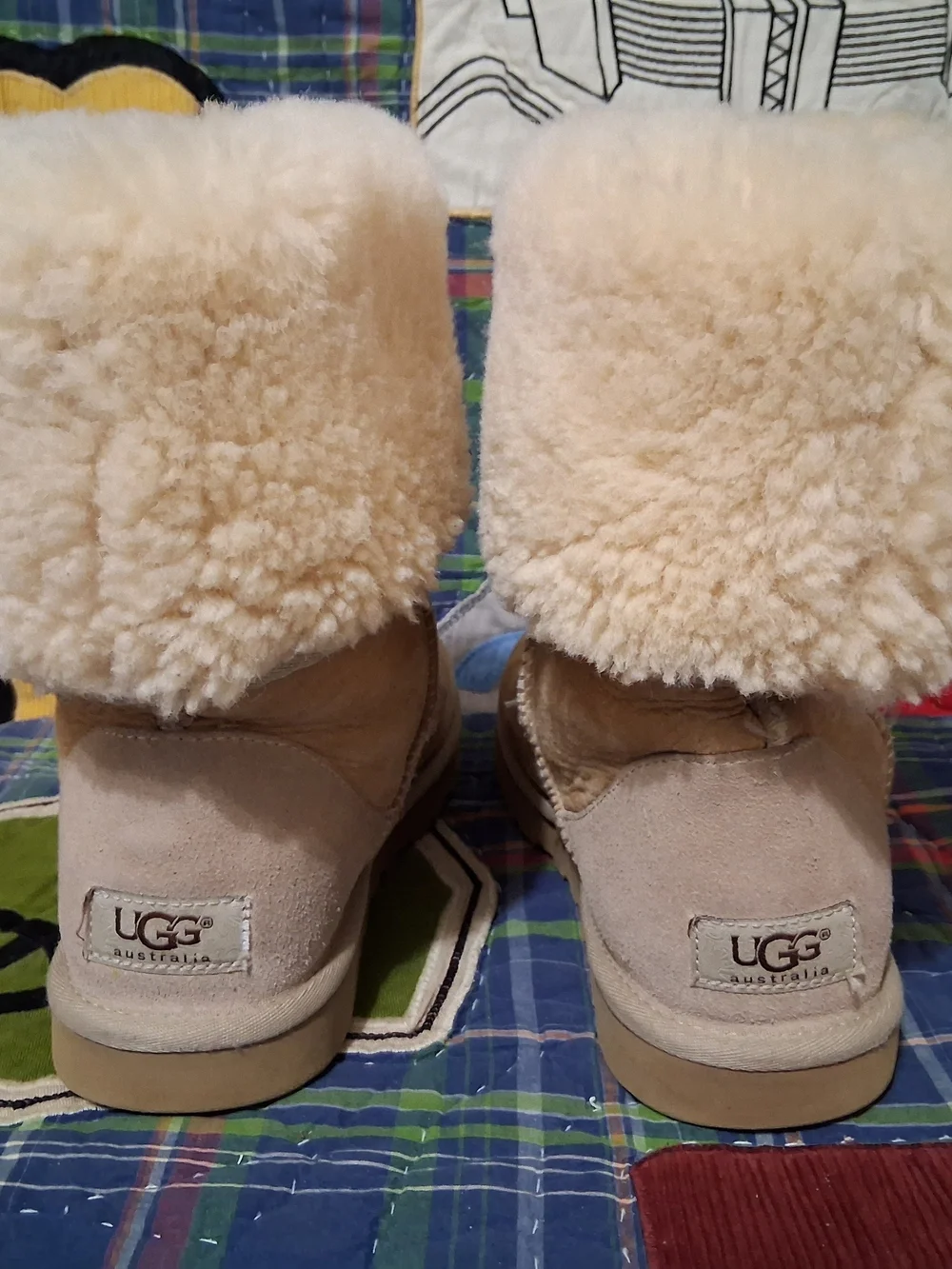 UGG Australia Tan Suede Classic Short Boots Shearling Sheepskin Cuff F10010F Sz7